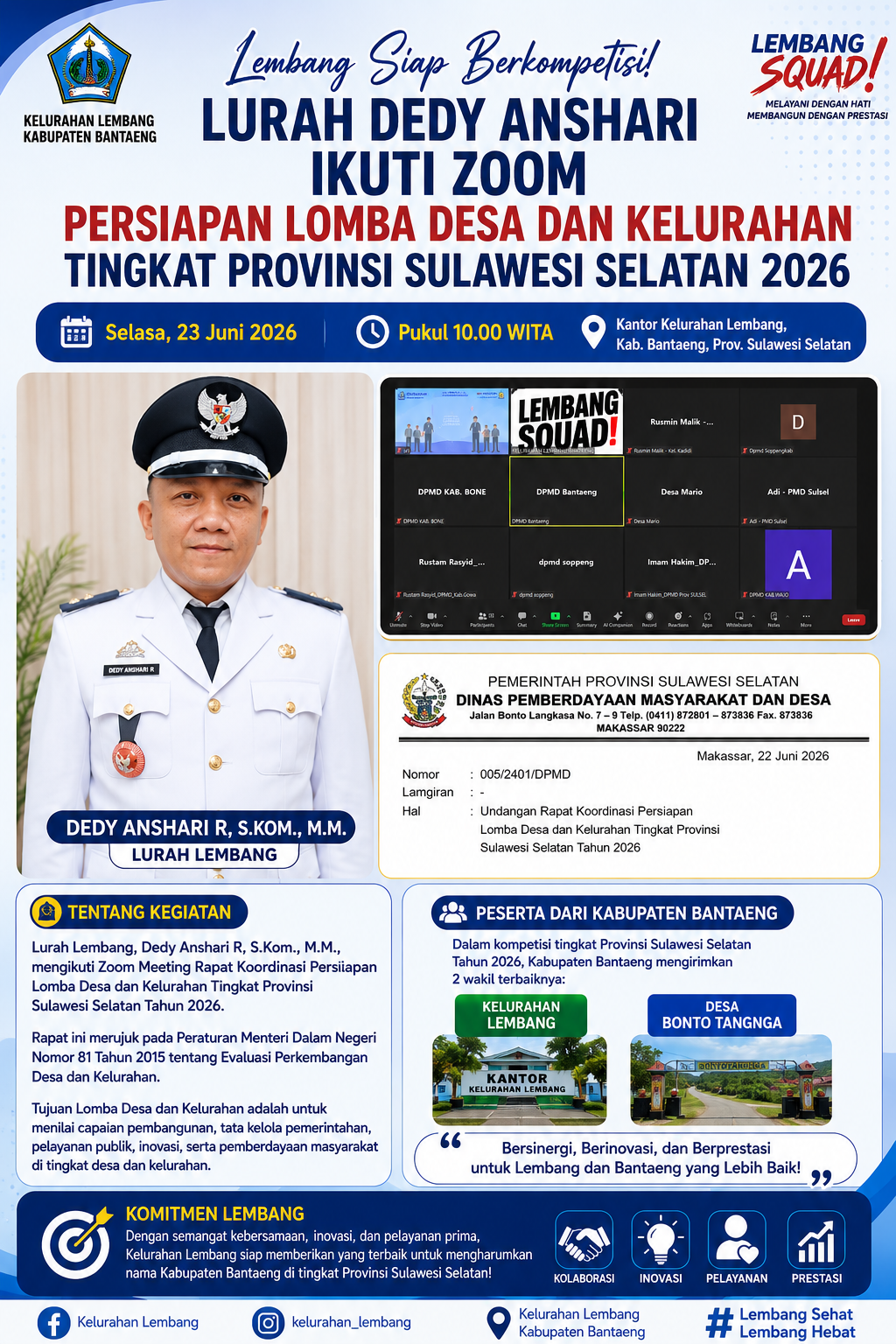 Lembang Siap Harumkan Nama Bantaeng! Lurah Dedy Anshari Ikuti Rakor Persiapan Lomba Kelurahan Tingkat Provinsi Sulsel 2026